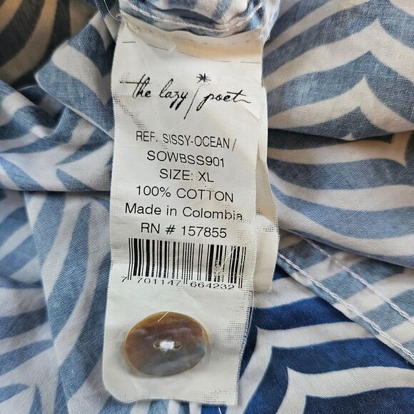 THE LAZY POET Boyfriend Sleep Shirt XL Sissy Ocean Print Button Up 100% Cotton - Picture 11 of 12